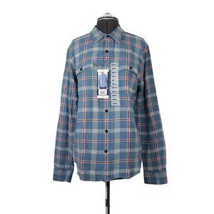 Lucky Brand men's blue plaid button front classic fit cotton long sleeve shirt S